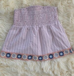 Lumiere Pink Striped Mini Skirt with Blue Accents